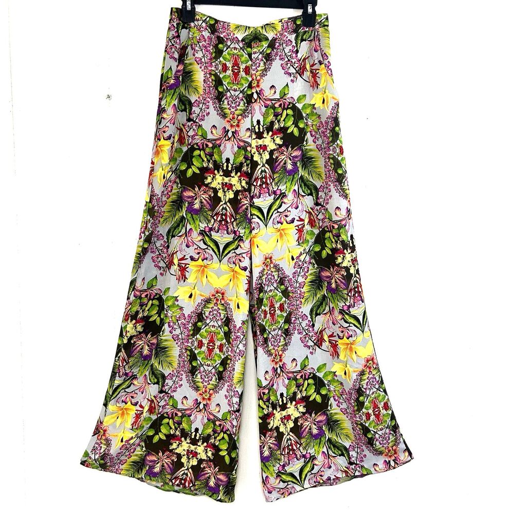 ASTR Bright Tropical Floral Palazzo Pants Size XS Lightweight Fixed Waist Zipper